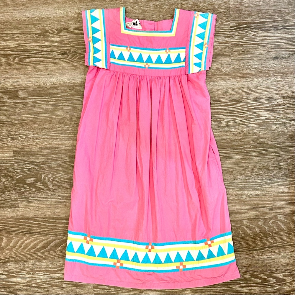 Vintage 70s Pink Quilted Detail Cotton Maxi House… - image 8